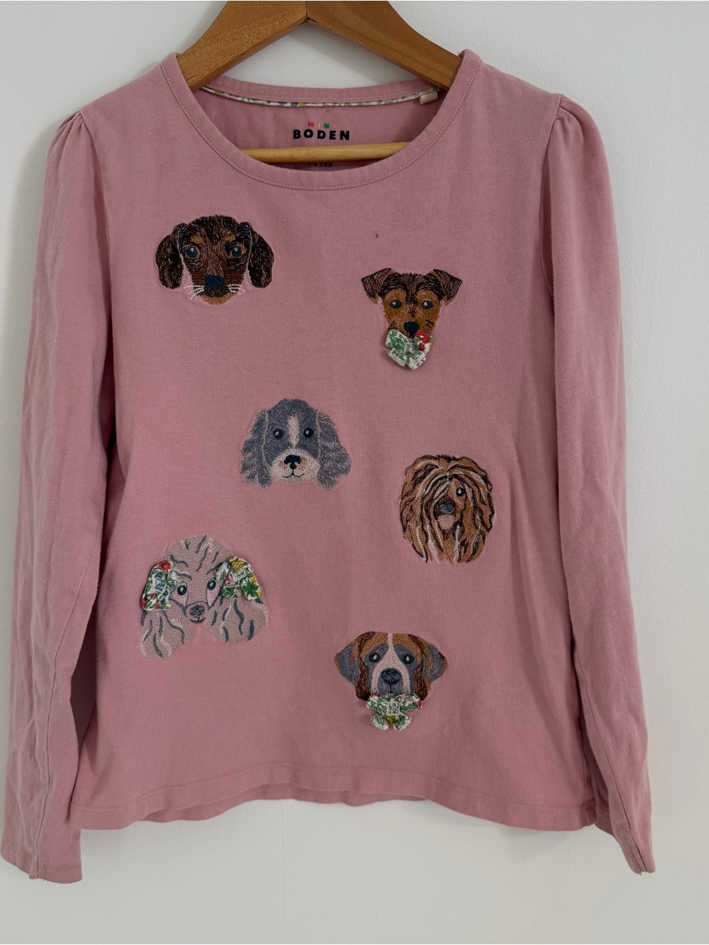 Mini Boden Pink Long-Sleeve with Embroidered Dogs